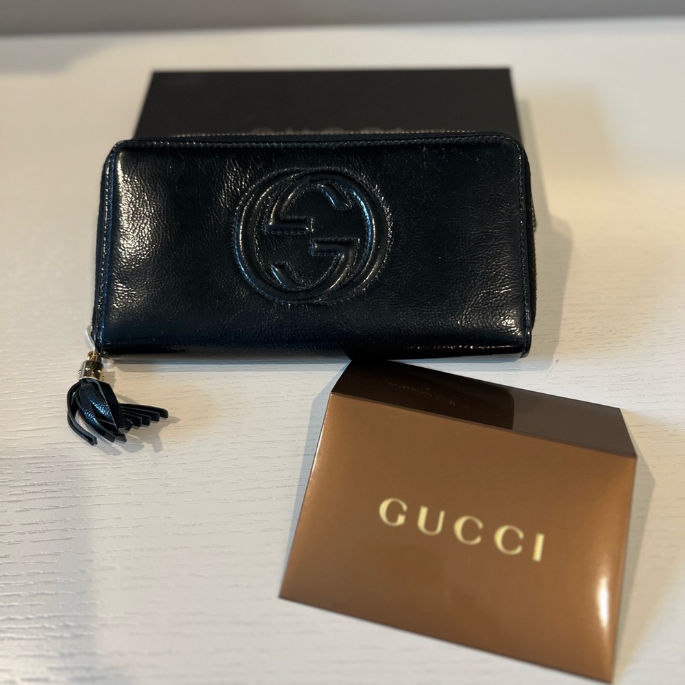 GUCCI “GG” Black Patent Leather with Box & Papers